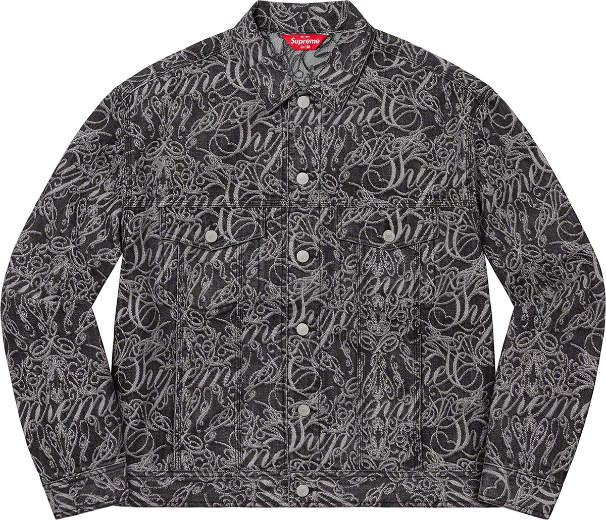 Script Jacquard Denim Trucker Jacket view 10